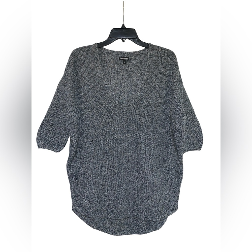 Express Oversized Pullover Knit V-Neck Sweater Tunic Top Half Sleeves Size S